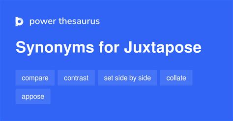Synonym juxtapose - JUXTAPOSED definition: 1. past simple and past participle of juxtapose 2. to put things that are not similar next to each…. Learn more.